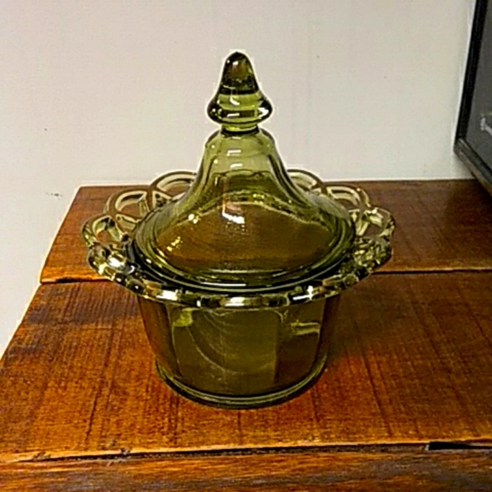 Imperial green glass candy dish.